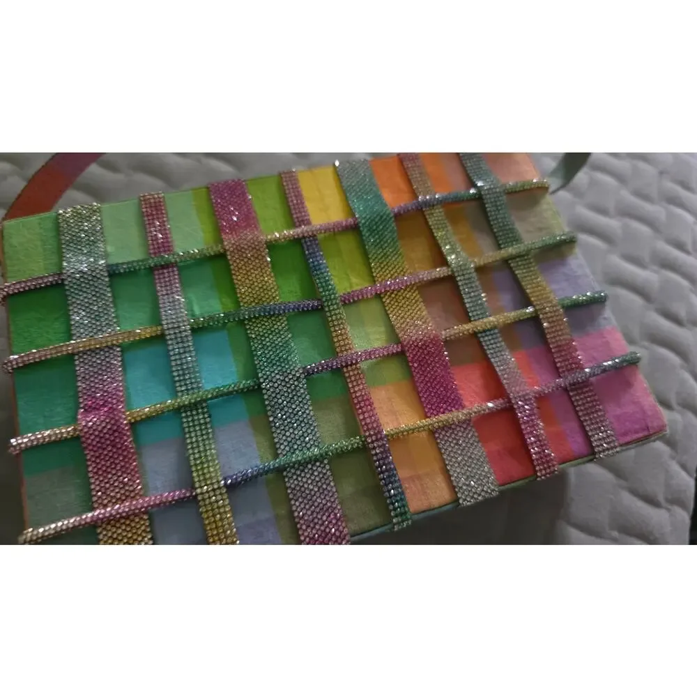 Simitri Rainbow Crystal Etoile Clutch NWT Multicolor Gingham Handcrafted